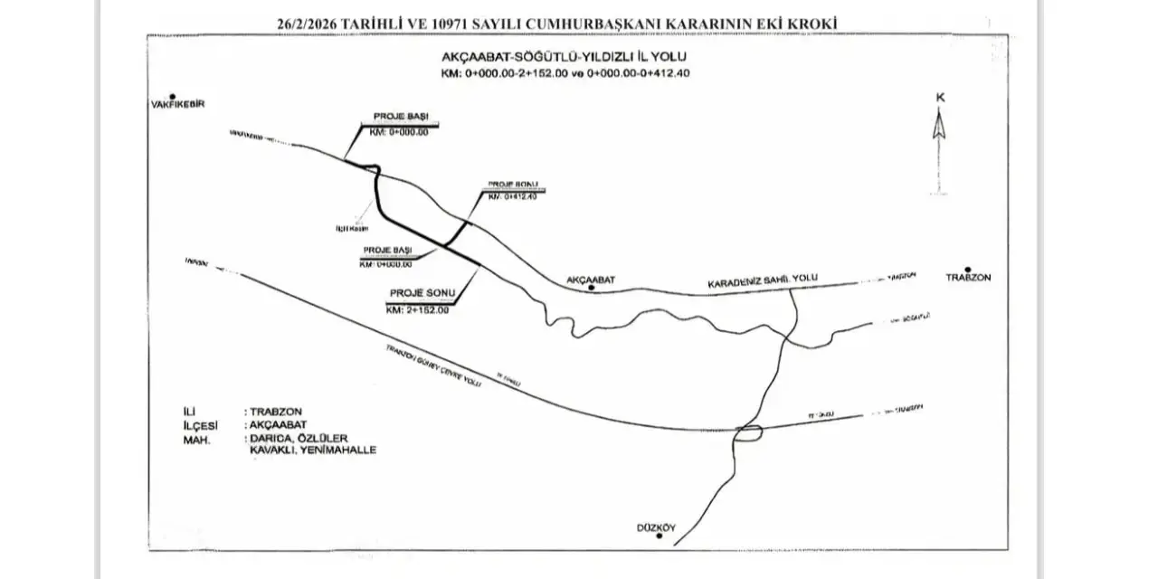 Akçaabat-Söğütlü-Yıldızlı İl Yolu İçin Acele Kamulaştırma Kararı