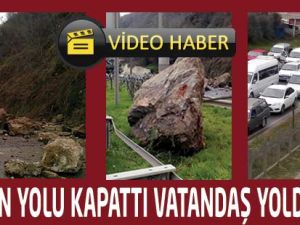 Heyelan Akçaabat Trabzon Yolunu Kapattı